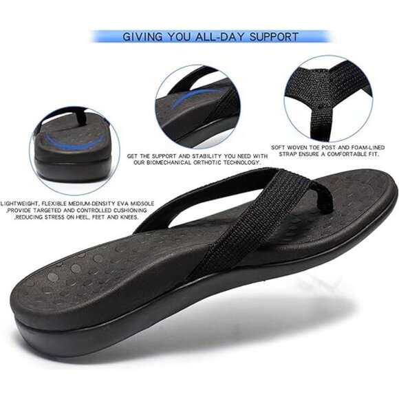 Llsoarss Womens Black Size 9 Orthopedic Flip Flops Arch Support Sandals - Picture 7 of 12